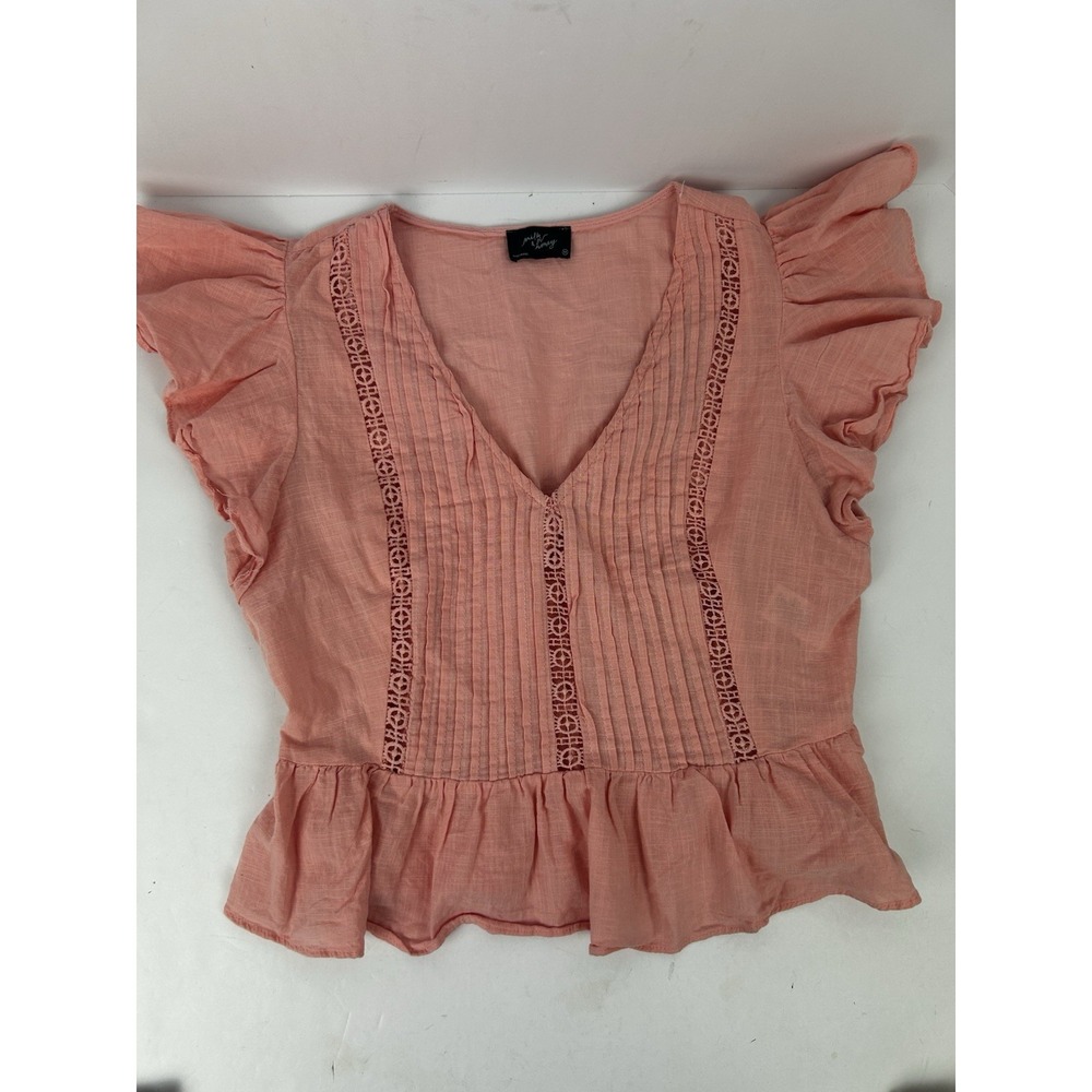Peach Cropped Ruffled Milk And Honey Embroidered Women's Top Sz Medium - Picture 1 of 6